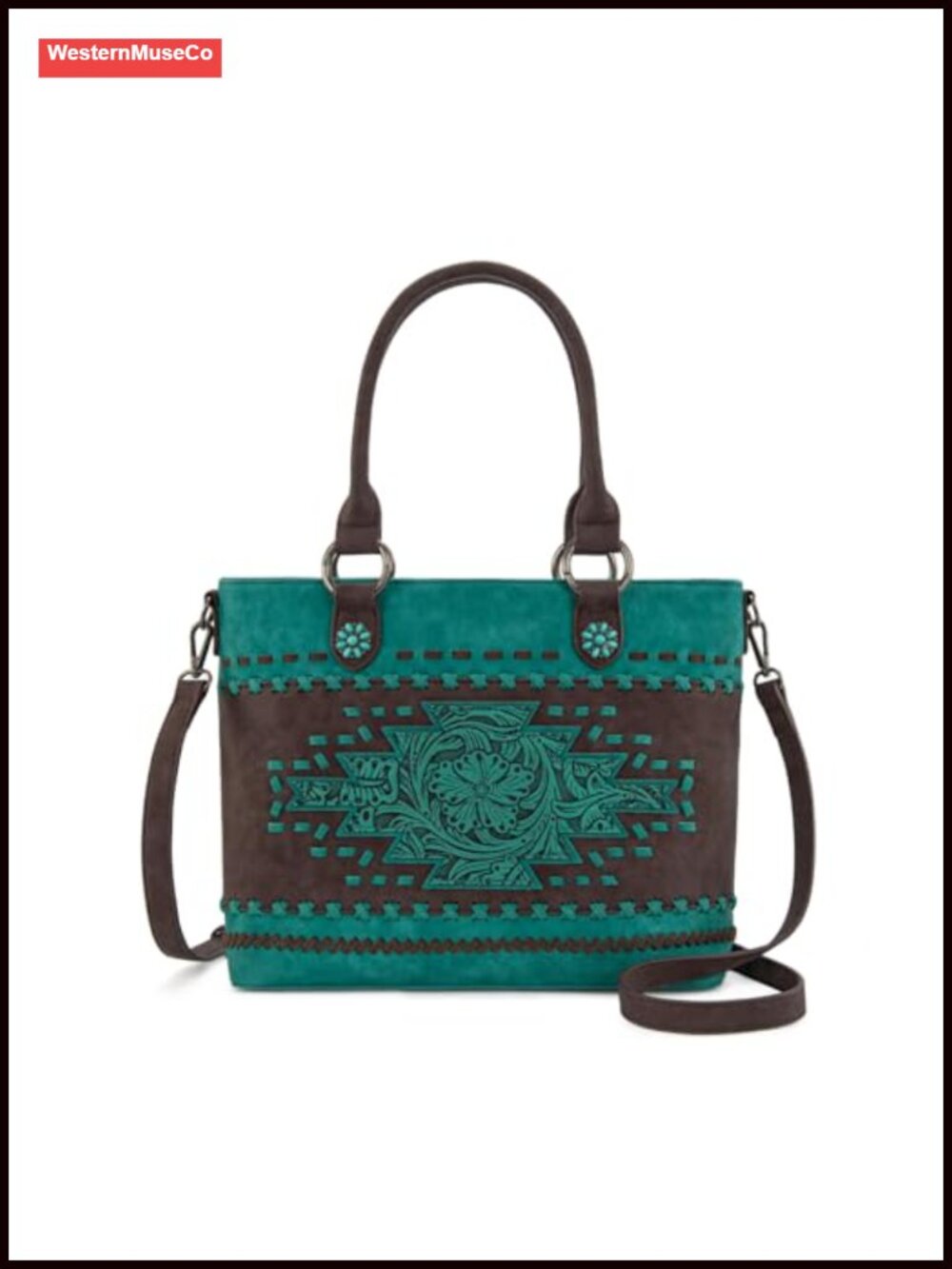 Western Aztec Embossed Tote Satchel with Crossbody Strap